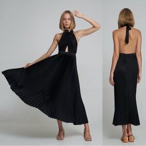 L’IDEE Renaissance Pleated Halter Dress Noir Black NWOT Size 4